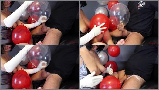 Cum In Balloon – Condom Balloon Handjob with Long Latex Gloves, Cum in and on