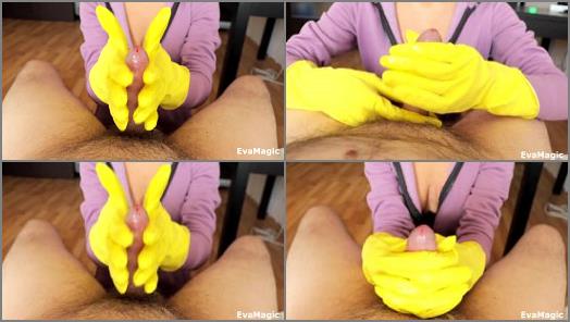 Male Orgasm –  EvaMagic – Mistress Milking Cock – Yellow Latex Gloves Femdom Handjob