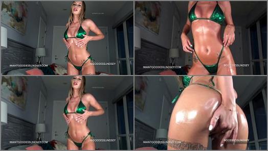 Oil Fetish – Goddess Lindsey starring in video ‘Oiled Up Shiny Bikini Denial’