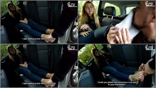 Young hitchhiker gets a ride for her BIG sexy feet of Czech Soles studio preview