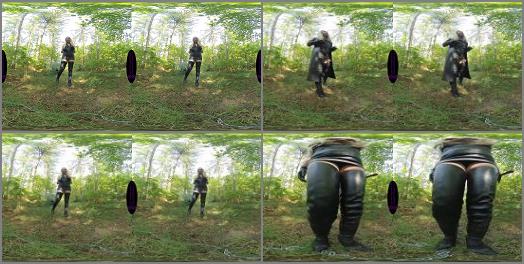 Outdoor Boot Worship – Mistress Sidonia starring in video ‘Leather Rehabilitation – VR’ of ‘The English Mansion’ studio