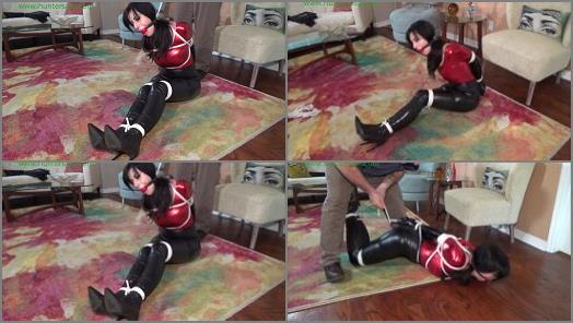 Spandex Gloves – Hunterslair – Nyxon Tightly hogtied in her shiny spandex, over the knee boots and long gloves