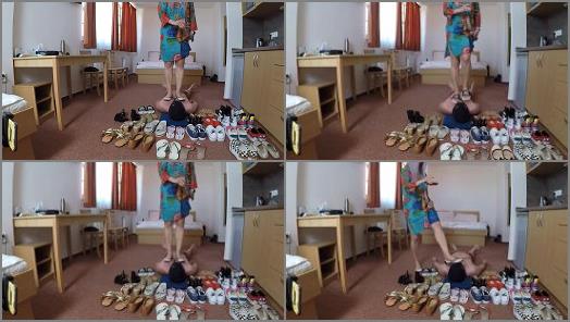 Sub Training – Mistress Fatalia (humiliated by shoes) Mutiple shoe trampling and CBT