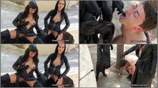 Ashtray Slave – Kinky Leather Clips – Outdoor Leather Worship –  Mistress Dunia and Fetish Liza