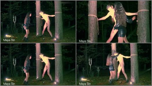 Maya Sin starring in video Ballbusting in the depths of a dark forest preview