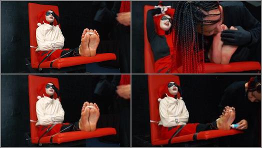 Tickling torture – RussianFetish – Crazy Harley Quinn have fails – Long feet tickle, licking toes and straitjacket + gag
