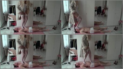 Trampling – Femdom Austria – Stomping Him In Lingerie And Leather Fur Coat